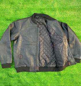 <b>Mens</b> Jackets Custom Wholesale Genuine Cowhide Full Grain <b>Leather</b> Winter Windbreaker Outdoor Varsity Style Zipper Bomber Jacket - Product Image 1