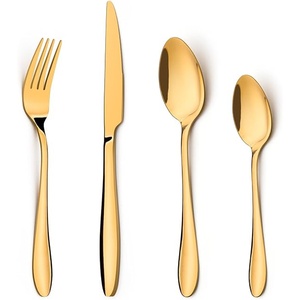 Juego de cubiertos de acero inoxidable chapado en oro pulido con espejo elegante y duradero, regalos de negocios, Apto para lavavajillas, acero con espejo - Product Image 1