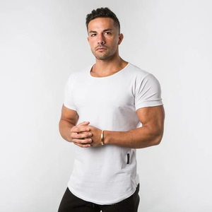 T-shirts de sport personnalisés pour hommes 100 % coton, coupe ajustée, col incurvé, grandes tailles, respirants, écologiques, vêtements de fitness musculaire - Product Image 6