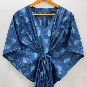 Jaipur Blue Hand Block Print Caftan Indian Handmade <strong>Boho</strong> Hippie Sleepwear Summer Maxi <strong>Tunic</strong> Dress for Women Floor Casual Dress - Product Image 1