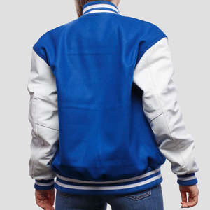 Veste universitaire en laine 100% avec manches en cuir, bleu et tan, personnalisable, unisexe, style baseball, bomber, fabricant OEM - Product Image 6