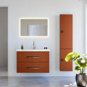 Meuble sous-vasque moderne JBV01030 Cuvette en PVC orange brillant Miroir mural Bluetooth Salle de bain Rangement OEM Vente en gros - Product Image 1