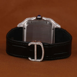 Montre à quartz luxueuse pour homme avec bracelet noir semi-serti de diamants Moissanite, boîtier carré unique, chronographe, affichage par aiguilles - Product Image 4