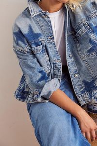 Women Casual <b>Denim</b> Jacket Oversized Leopard Stars Printed Boyfriend Vintage Jean Jacket Coat with Pockets - Product Image 5