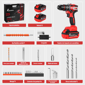 Trapano a percussione brushless Pointekx 21V con batteria da 3.0Ah, rosso e nero, utensile elettrico professionale per l'edilizia - Product Image 3