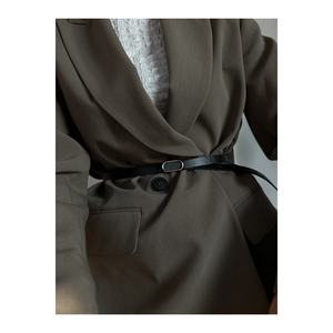 Imported Oval <b>Gold</b> Buckle Thin <b>Belt</b>, Trouser <b>Belt</b>, Shirt <b>Belt</b>, Jacket <b>Belt</b> - BLACK - Product Image 3