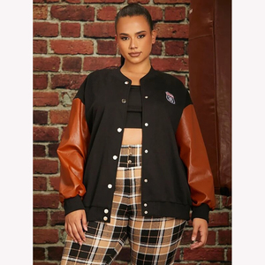 Veste de baseball varsity pour femmes, taille plus, 100% laine, coupe-vent, respirante, avec manches en cuir, broderie, veste décontractée - Product Image 6