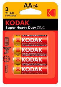 4 unità. Batterie Kodak Super Heavy Duty Zinc Salinas 1,5V R06 AA (Blister) - Product Image 1