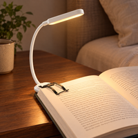 Lampe de lecture LED rechargeable à clip avec batterie 500 mAh, 3 modes de couleur, 5 niveaux de luminosité et col de cygne flexible