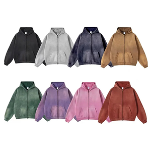 High Quality <b>Men's</b> <b>Oversized</b> Long Sleeve Washed Double Zip <b>Cardigan</b> Loose Plus Fleece Gradient Women's Hoodies Fall Winter - Product Image 3