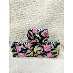 Sac de maquillage portable pratique à fermeture éclair, petite capacité, en velours, imprimé Suzani Jaipuri, style bohème, brodé, Rajasthani - Product Image 1