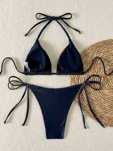 Conjunto de Bikini Triangular con Gráficos Personalizados, Top Halter Ajustable con Tiras Laterales, Traje de Baño de Dos Piezas para Mujer, Sexy, de Secado Rápido, para Playa - Product Image 2