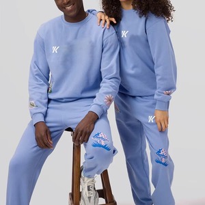 Venta al por mayor 360gsm Cómodo Unisex Jogger Pantalones Azul Claro Baggy Joggers Cordón-Ajustable Algodón Poliéster Fleece Sólido - Product Image 6