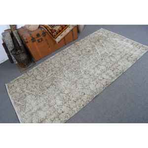 Tapis turc 3,7x7,3 pieds, tapis en laine vintage gris à bordures - Product Image 1