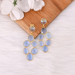 Pendientes de Latón con Topacio Azul de Primera Calidad, Elegantes o de Estilo Marcante, al por Mayor, Tamaño Personalizado, Gran Venta - Product Image 3