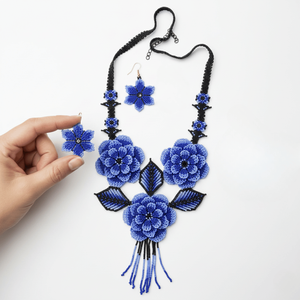 <b>Blue</b> Floral Handmade <b>Beads</b> Bridal and Fine Jewelry Set Gold Plated Stainless Steel for Parties and Gifts - Product Image 6