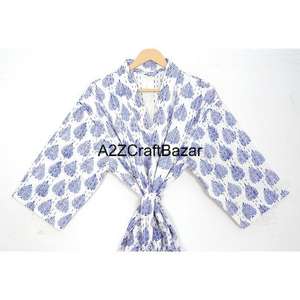 A2ZCraftBazar Veste kimono matelassée réversible en coton 100% imprimé à la main avec des motifs floraux, boutons recouverts - Design indien d'automne - Product Image 2