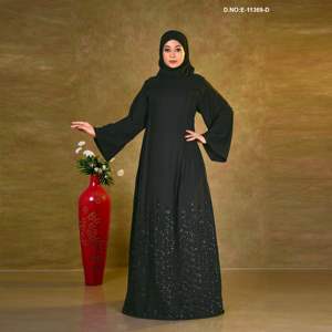 Abaya classique longue, écologique, respirante, vintage, formelle, avec détails brodés |   Tissu Nida - Product Image 4
