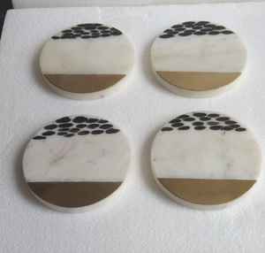 Juego de posavasos de mesa redondo hecho a mano de mármol en redondo - Product Image 3