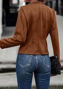 Chaqueta de Cuero de Gamuza para Mujer, Nueva Moda 2025, Doble Botonadura, Otoño/Invierno, Resistente al Viento, Acabado Suave y Elegante, Ropa de Calle - Product Image 4