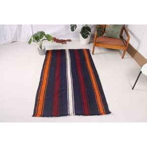 Alfombra Turca Vintage, Alfombra Kilim de 3.2x5.4 pies, Alfombra con Parches de Color Azul - Product Image 1