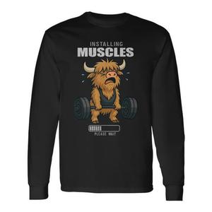 Camiseta de Manga Larga con Diseño de Vaca Highland para Gimnasio y Fitness, Ropa Deportiva Promocional para Levantamiento de Pesas - Product Image 1