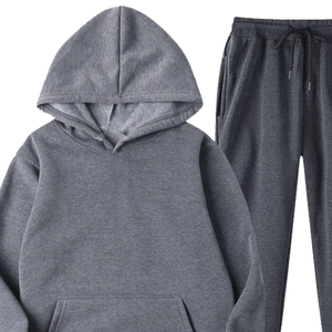 ชุดวอร์มพรีเมียมสีเทาสำหรับผู้ชาย เสื้อฮู้ดผ้าฟลีซสำหรับฤดูหนาว กางเกงจ็อกเกอร์ ชุดลำลอง ชุดกีฬา ชุดออกกำลังกาย ขายส่ง - Product Image 2