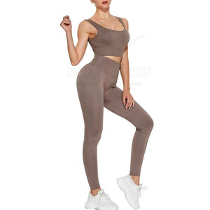 Women's High-Waisted Breathable Active <b>Apparel</b> Seamless Yoga Set Fitness Leggings with Solid Pattern Workout Athletic Wear - Product Image 2