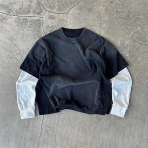 High Street Custom T-shirt gaufré surdimensionné lourd pour homme Vintage Washed Sunfaded manches longues avec coupe confortable - Product Image 3