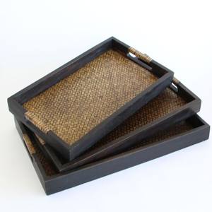 Bandejas de servicio de madera grandes personalizadas Asas de metal plateado Diseño tradicional Forma de escuadrón de fábrica para bandejas de mango Bandejas decorativas - Product Image 6