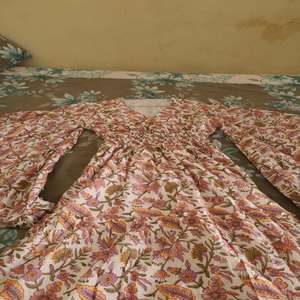 Robe tunique en coton à manches longues, col en V, imprimé floral, longueur au sol, écologique, lavable, pour femmes, été, nouvelle année - Product Image 4