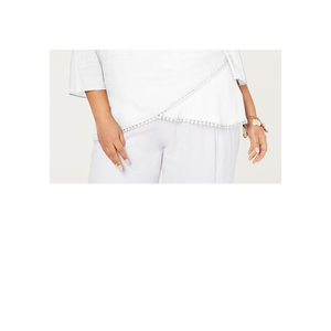 Jm Collection Plus Size Casual White Chiffon Necklace <b>Top</b> Size XL <b>Beaded</b> Crossover-Hem Loose Fit Print Design for Spring Season - Product Image 3