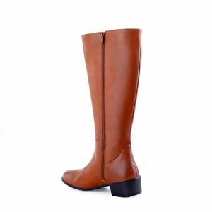 Ultra Fashionable High Knee Zipper Waterproof Women's Long <b>Boots</b> PU Chunky Heel Ankle & Bootie <b>Brown</b> Made in India - Product Image 3