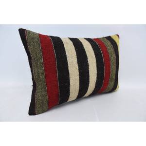 Multicolor Kilim Patchwork Wool Pillow 16x24 Inch Decorative Accent <b>Cushion</b> with Vintage <b>Fluffy</b> Leaves Pattern Woven Technique - Product Image 3