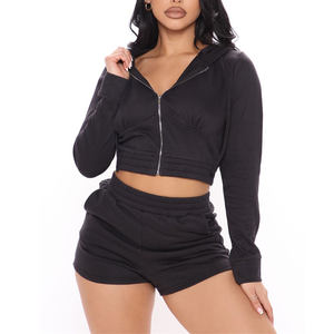 Ensemble deux pièces personnalisé pour femmes, haut court à fermeture éclair et short de sport, bas de sport, vêtements en gros pour femmes - Product Image 3