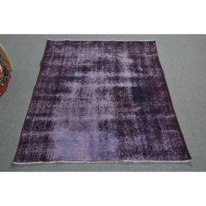 Tapis Turc Vintage Moderne Violet 3.5 X 4.7ft Laine Faite à la Main Patchwork Design Grand Rectangle Forme pour Couloir Chevet Latex - Product Image 1