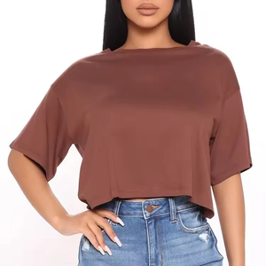 Nouveauté 2026 – T-shirts de sport en coton pour femme, col rond, manches courtes, décontractés, teinture unie - Product Image 4