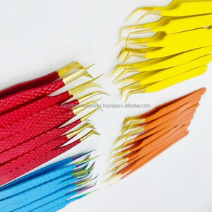 Pinces à épiler professionnelles pour extensions de cils, acier inoxydable, blanc, vert, durables, précision, étiquette personnalisée, vente en gros - Product Image 5