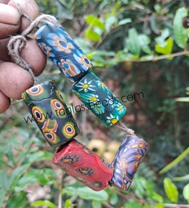 Cuentas de Vidrio Chevron Hechas a Medida en Forma de Tambor con Rayas Multicolores, Adecuadas para Diseñadores de Joyería - Product Image 4