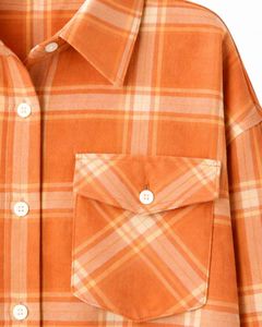 Camisa Oversize de Franela a Cuadros para Mujer, Naranja, Manga Larga, Casual, con Bolsillos, Suave, para Otoño e Invierno, Venta al por Mayor - Product Image 4