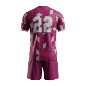 Tenue de football personnalisée en polyester 100% anti-bactérien à séchage rapide, motif géométrique rose, ensemble maillot et short sur mesure - Product Image 2
