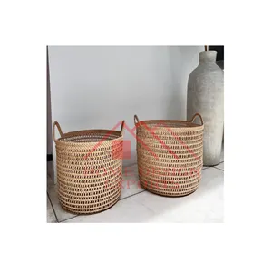 Inicio Hoteles y restaurantes Cesta de la ropa sucia Cesta de almacenamiento de ratán marrón natural y crema recién llegado - Product Image 1