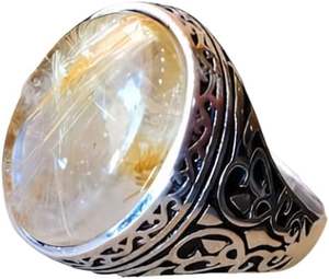 Anillo de Hombre al por Mayor, Nuevo Anillo de Sello Turco con Piedra Preciosa de Rutilo Dorado Natural, Joyería de Cumpleaños, Anillo de Plata de Ley 925 - Product Image 1