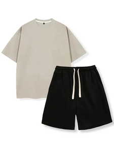 Men's <b>Slim</b> <b>Fit</b> Summer <b>Shorts</b> Set High Quality 100% Cotton Quick Dry Plus Size Streetwear Shirt Custom Logo Printed Breathable - Product Image 4