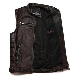 Gilet de moto en cuir véritable marron vintage pour hommes Gilet en cuir véritable de vachette avec vestes sans manches minces pour l'hiver - Product Image 6