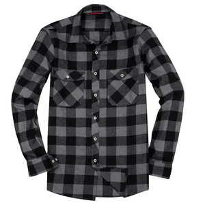 Men's Urban Fashion Custom Red Wool <b>Plaid</b> Flannel <b>Shirt</b> 100% Cotton Stand Collar Long Sleeves Wholesale Striped Clothing Spring - Product Image 1