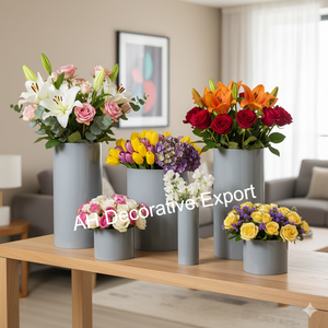 Ensemble de vases à fleurs en métal gris mat moderne, vases cylindriques décoratifs pour la décoration de la maison et des événements - Product Image 1