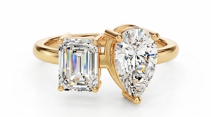 Anillo de Mujer con Corte Esmeralda Asimétrico y Diamantes en Forma de Pera, Anillo de Compromiso Clásico con Diamantes Cultivados en Laboratorio - Product Image 1
