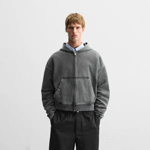 Sweat-shirt unisexe à capuche entièrement zippé, délavé à l'acide, couleur unie, mélange de coton, style streetwear décontracté basique, vente en gros, fournisseur OEM - Product Image 1
