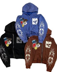 ผู้ผลิตเสื้อฮู้ดซิปเต็มตัวคุณภาพสูง ผ้าเฟรนช์เทอร์รี่ สตรีทแวร์ ผ้าฝ้ายหนานุ่ม ทรงโอเวอร์ไซส์ แบบครอป - Product Image 1